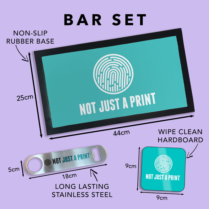 Complete Customised Bar Set - Bar Mat, Coasters & Bottle Opener